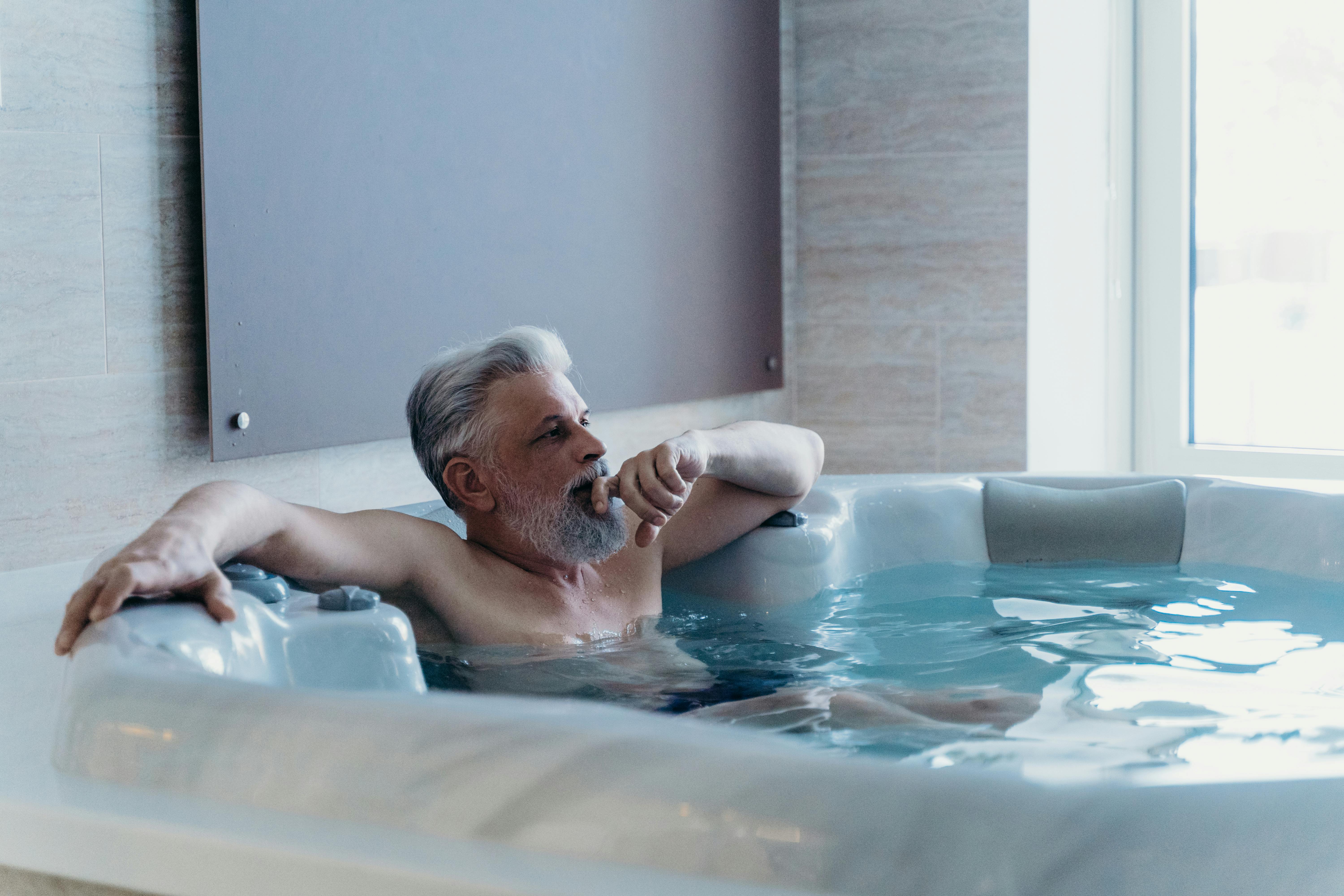 elderly man in the jacuzzi