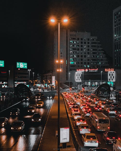 Cars on Road During Night Time