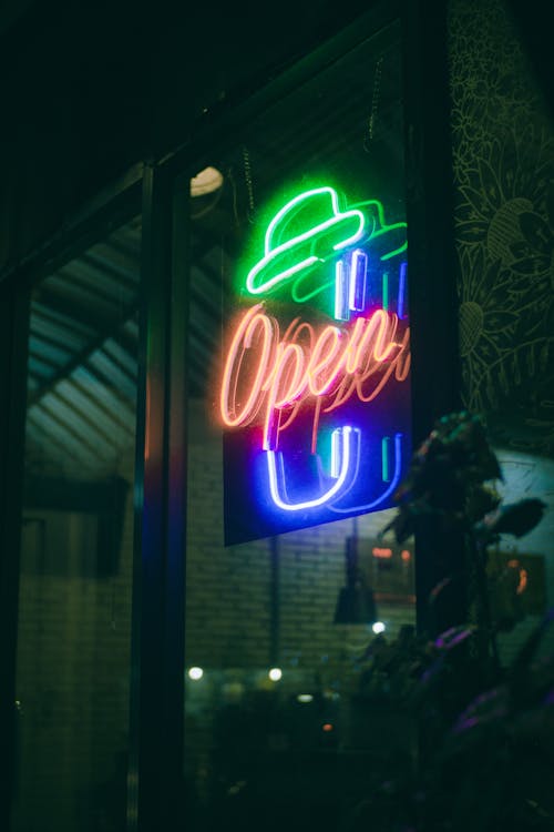Free Open Signage on Glass Door Stock Photo