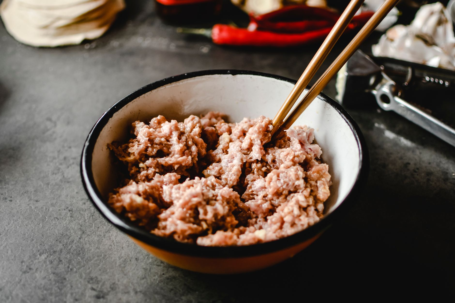 Bowl raw rabbit pet food