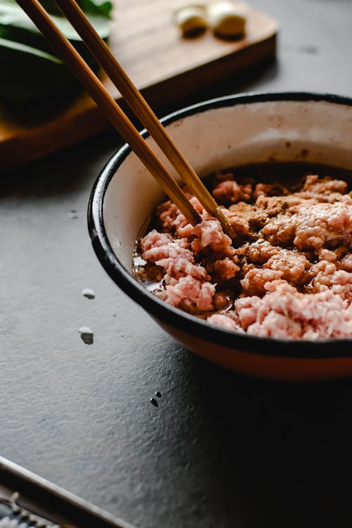 Free Minced Meat in a Ceramic Bowl Stock Photo