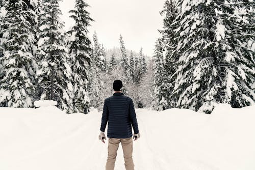 Photo of a Man in the Snowy Forest