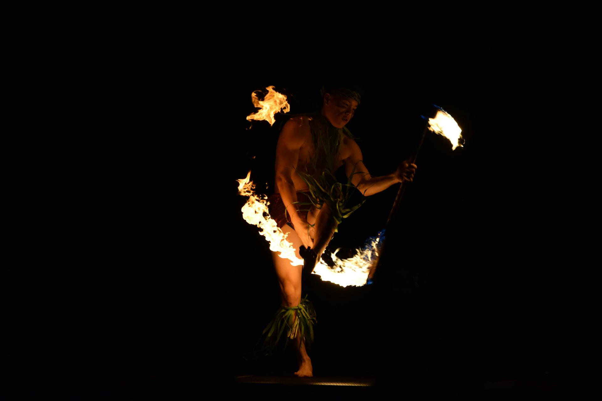 A Man in Hawaiian Traditional Fire Dance