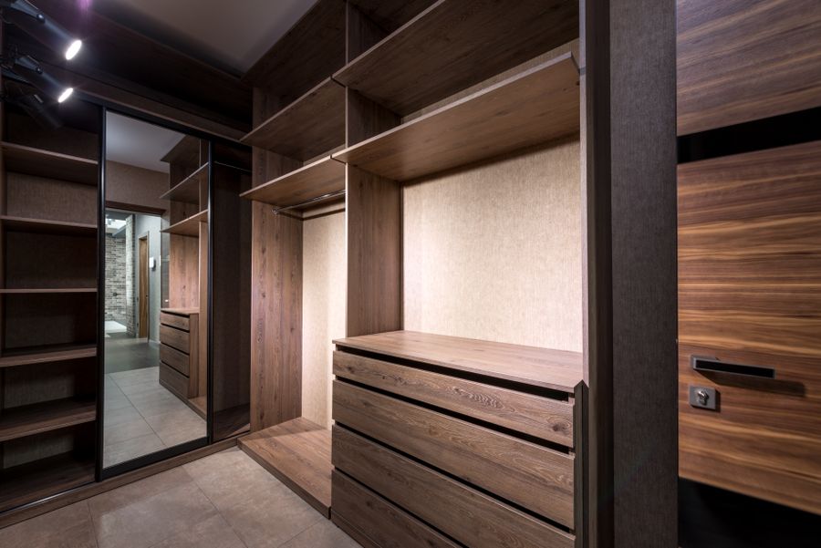 Hallway storage cabinet with shelves drawers and mirror