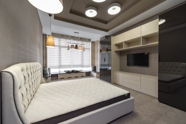 Modern Bedroom With Bed And TV