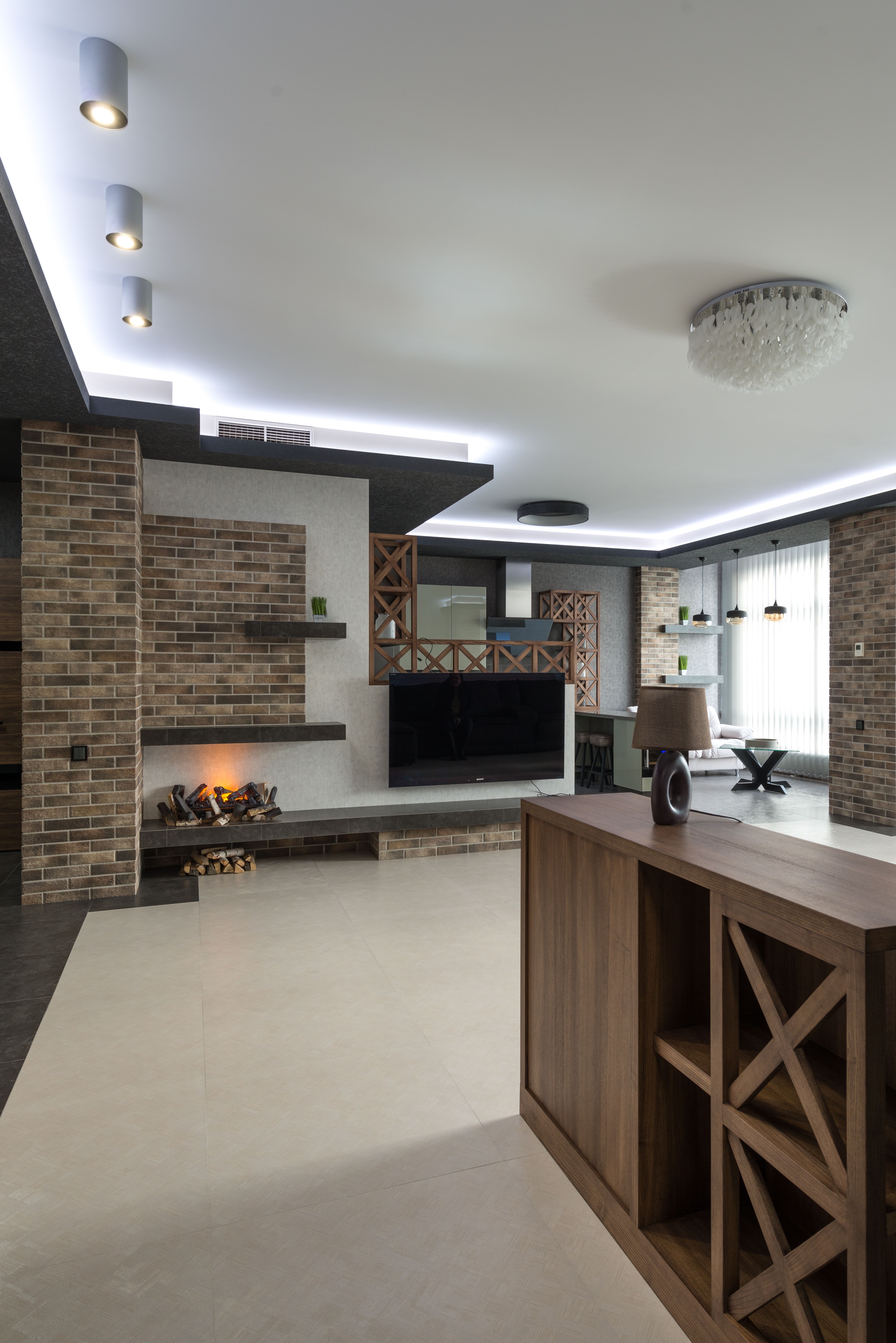 Interior of modern living room with TV · Free Stock Photo
