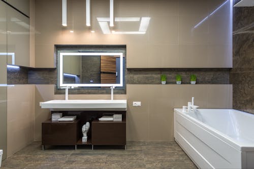 Modern bathroom with bath and sink