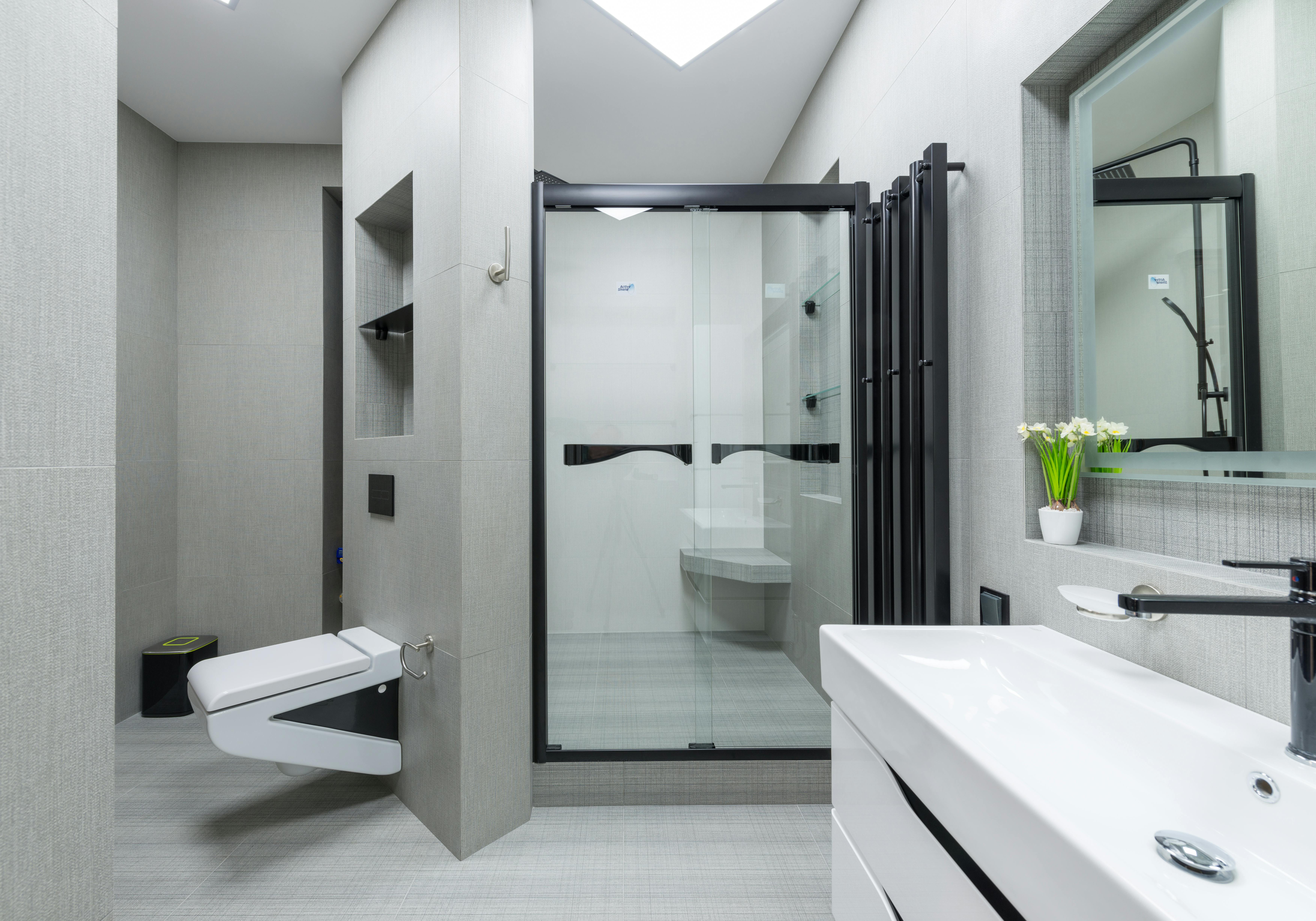 bathroom with shower cabin and toilet