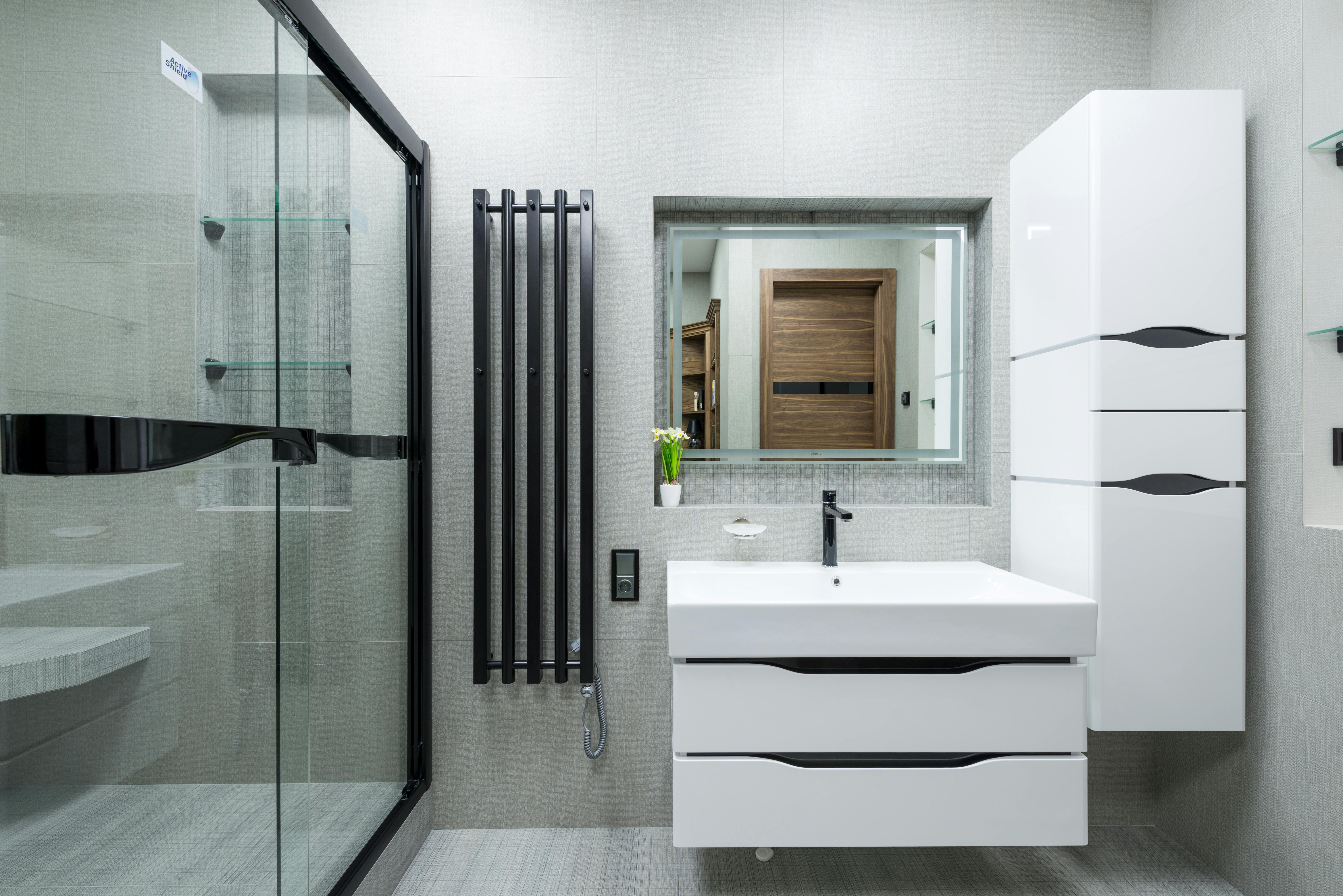 stylish bathroom with shower cabin