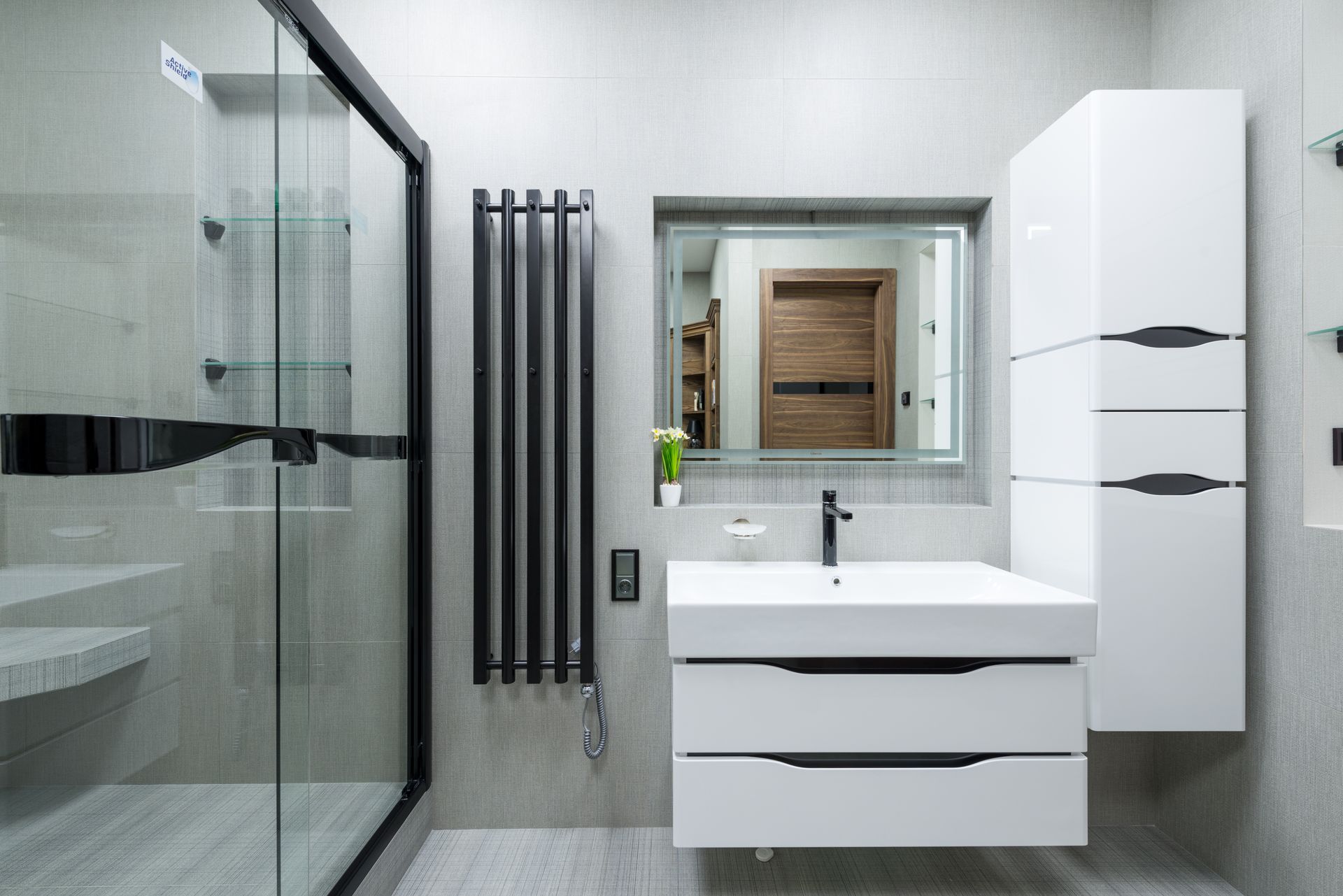 Stylish bathroom with shower cabin