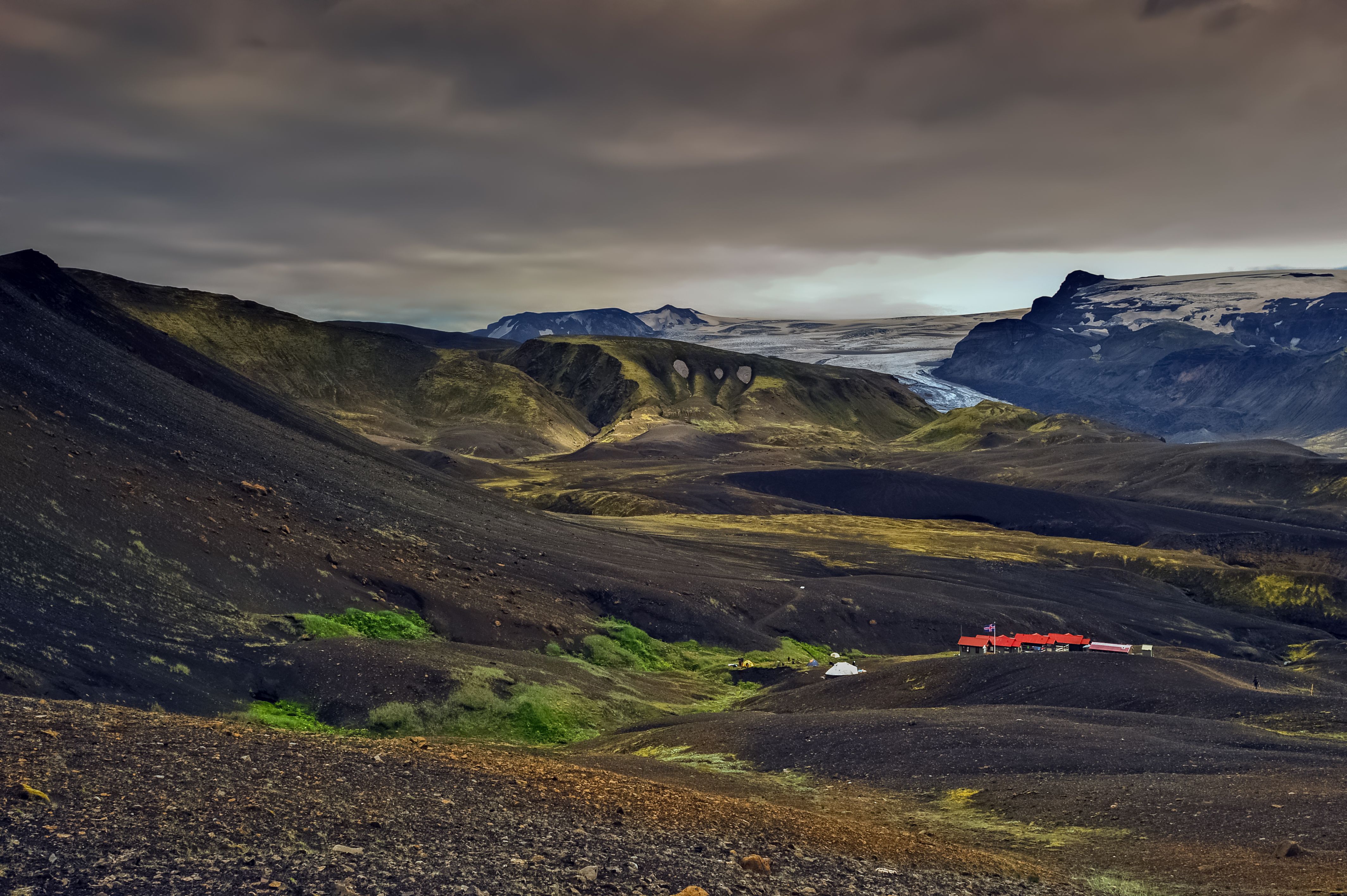 Snaefellsjokull glacier volcano above coastal cliffs