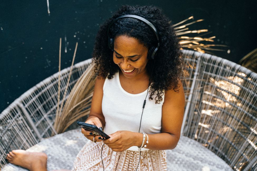 Person listening to podcast
