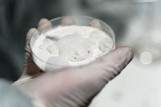 A Person Holding a Specimen Glass with Powder
