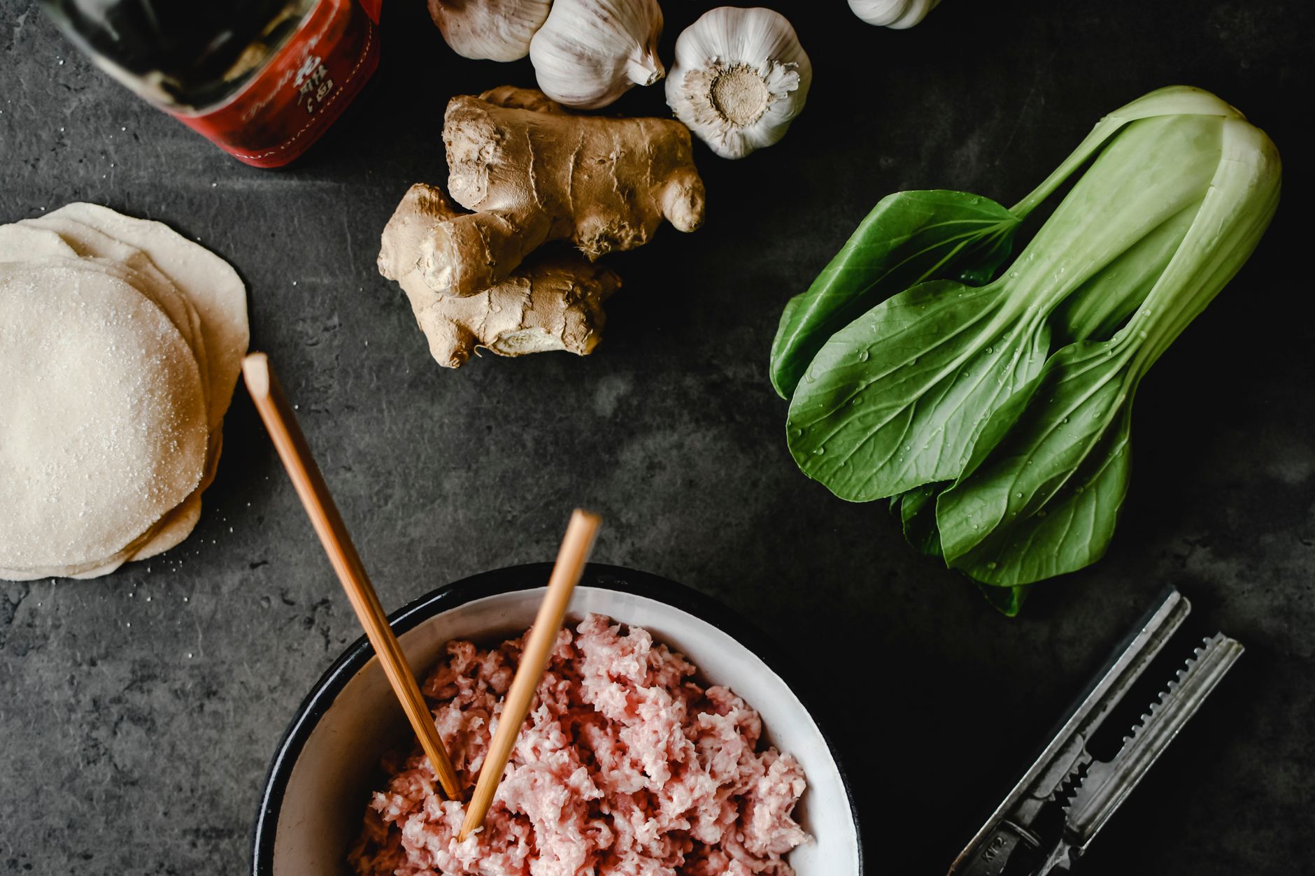 Golden browned Chicken Bok Choy and Scallion Dumplings served with dipping sauce