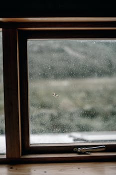 A moth on a rain-speckled window offers a serene outdoor view.