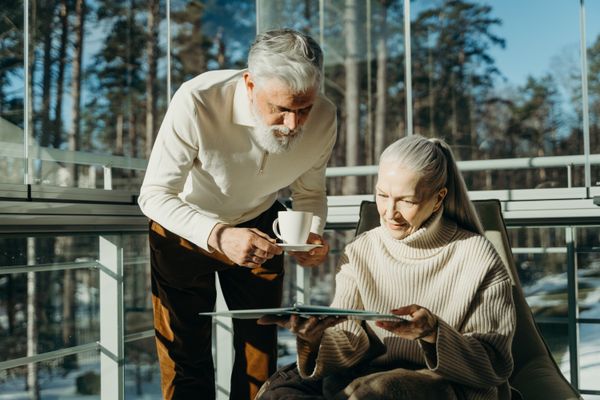 Retired couple spending time together at home