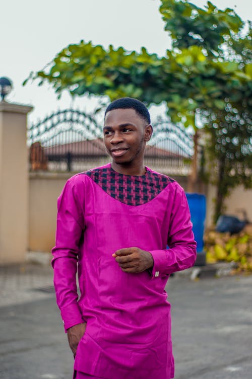 Man in Purple Long Sleeves Shirt