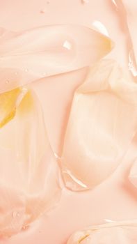 Close-up of soft pink petals adorned with water droplets, creating a smooth and delicate texture.