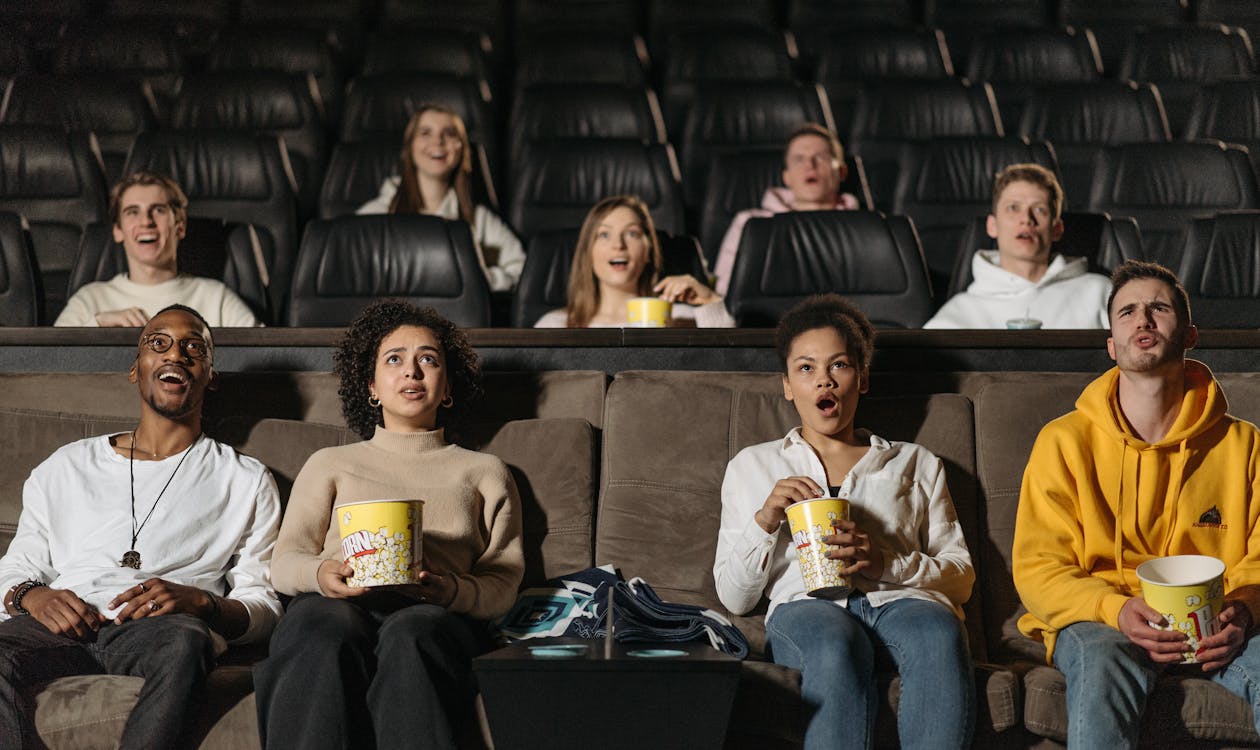 Interior of a movie theater with audience