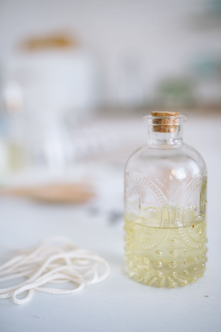 Glass bottle of cold-pressed oil