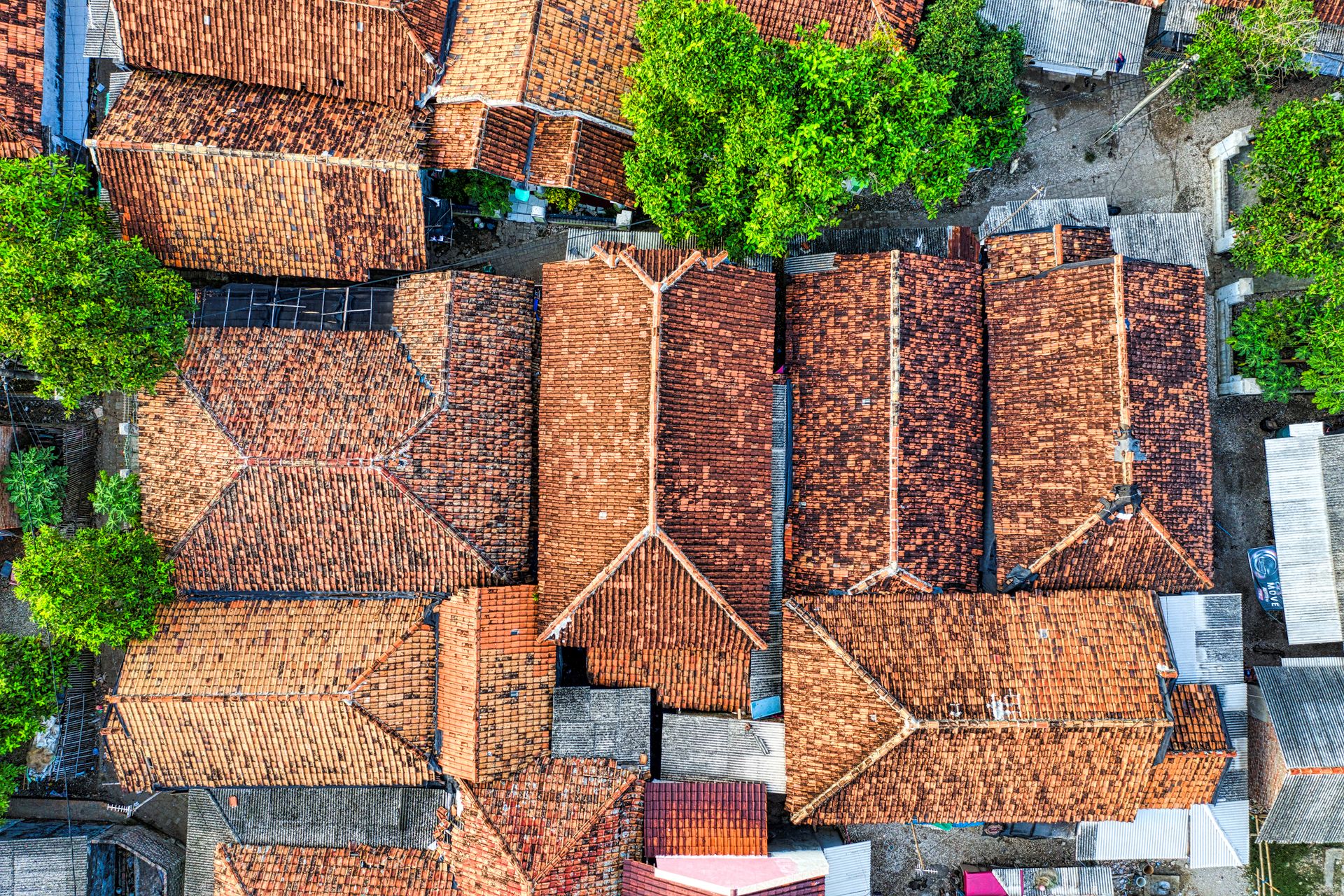 Drone Shot of Houses with Brown Roof Tiles