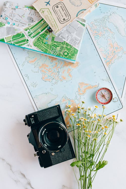 Free Maps and a Compass Stock Photo