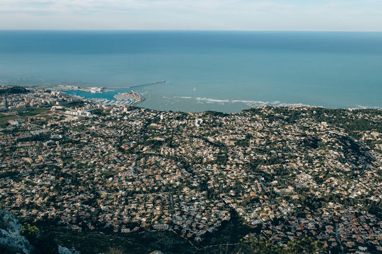 Aerial Shot Of A Coastal City