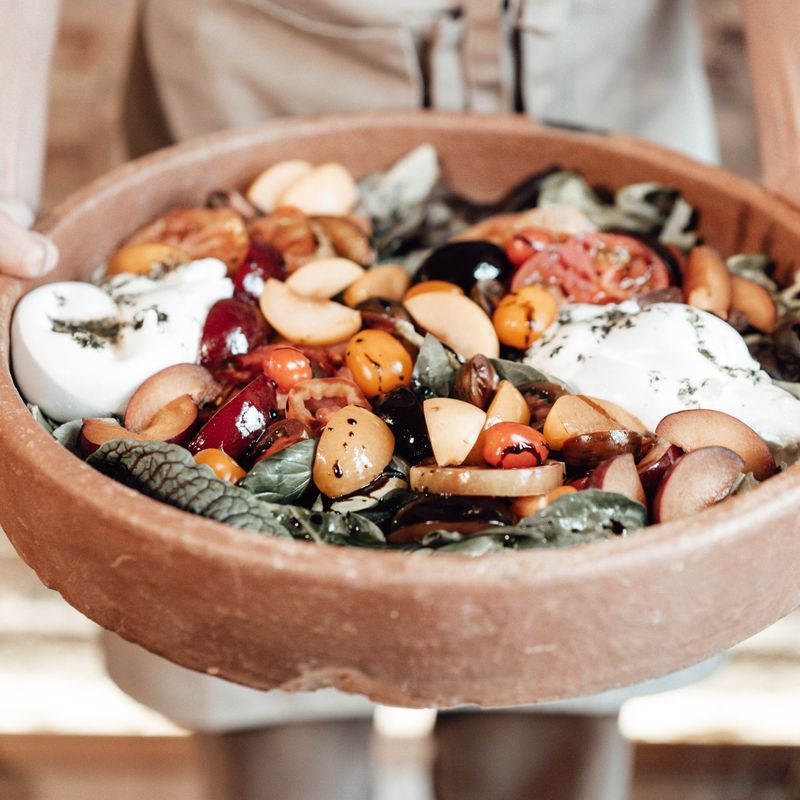 Peach Salad with Burrata and Basil