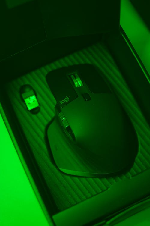 Free Black and Green Corded Computer Mouse Stock Photo