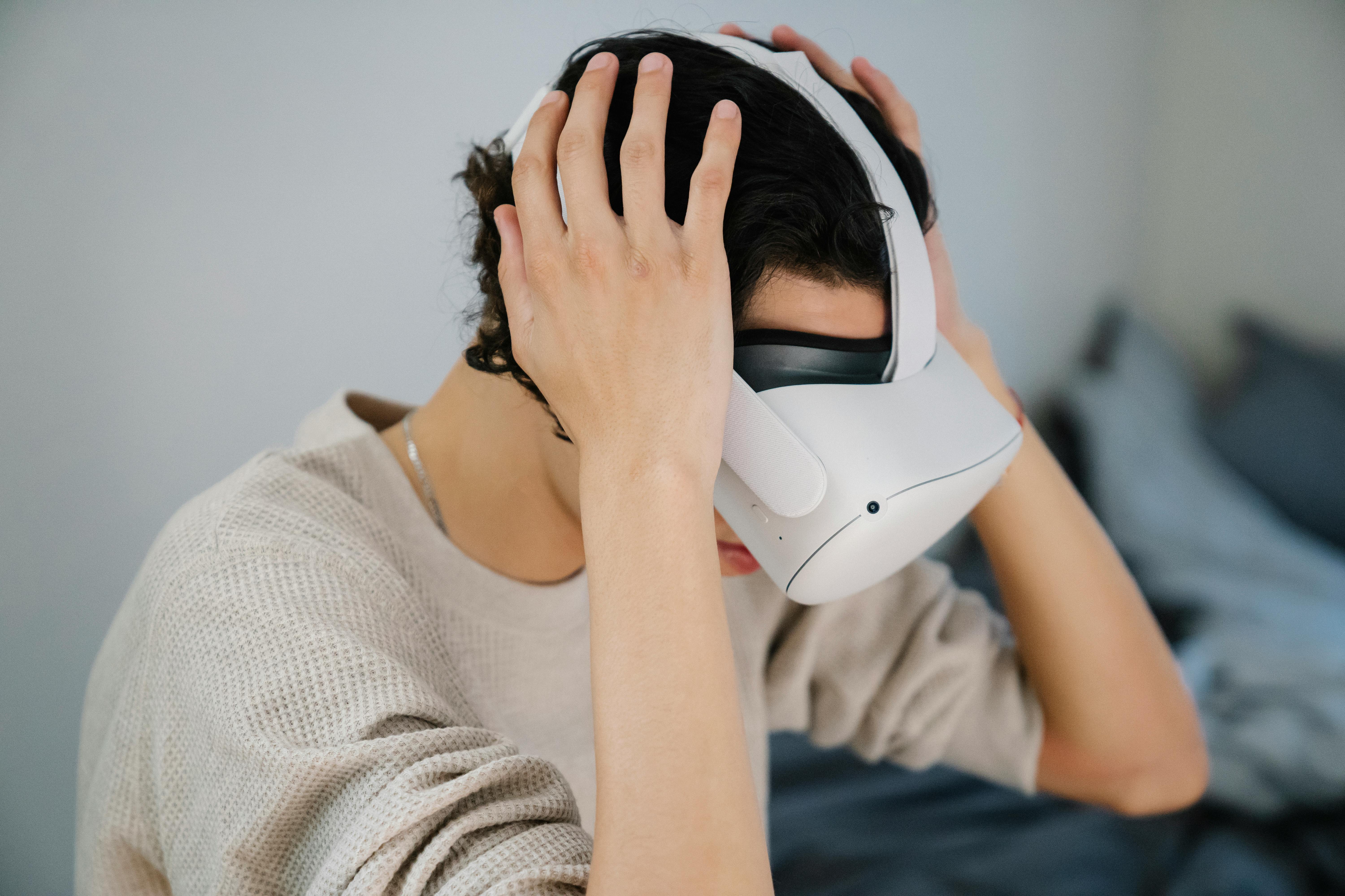 anonymous young guy testing new vr goggles