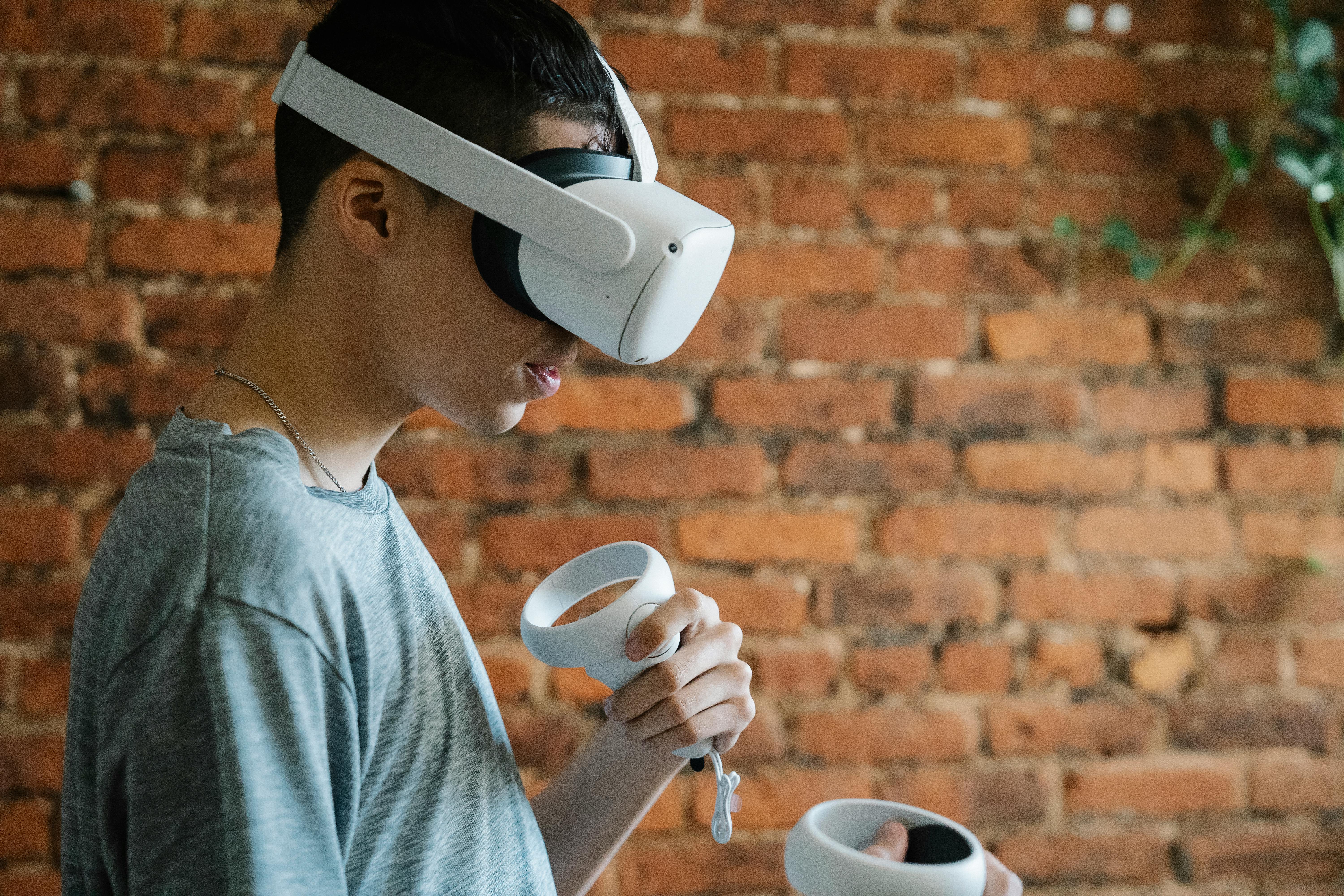 concentrated man using vr device