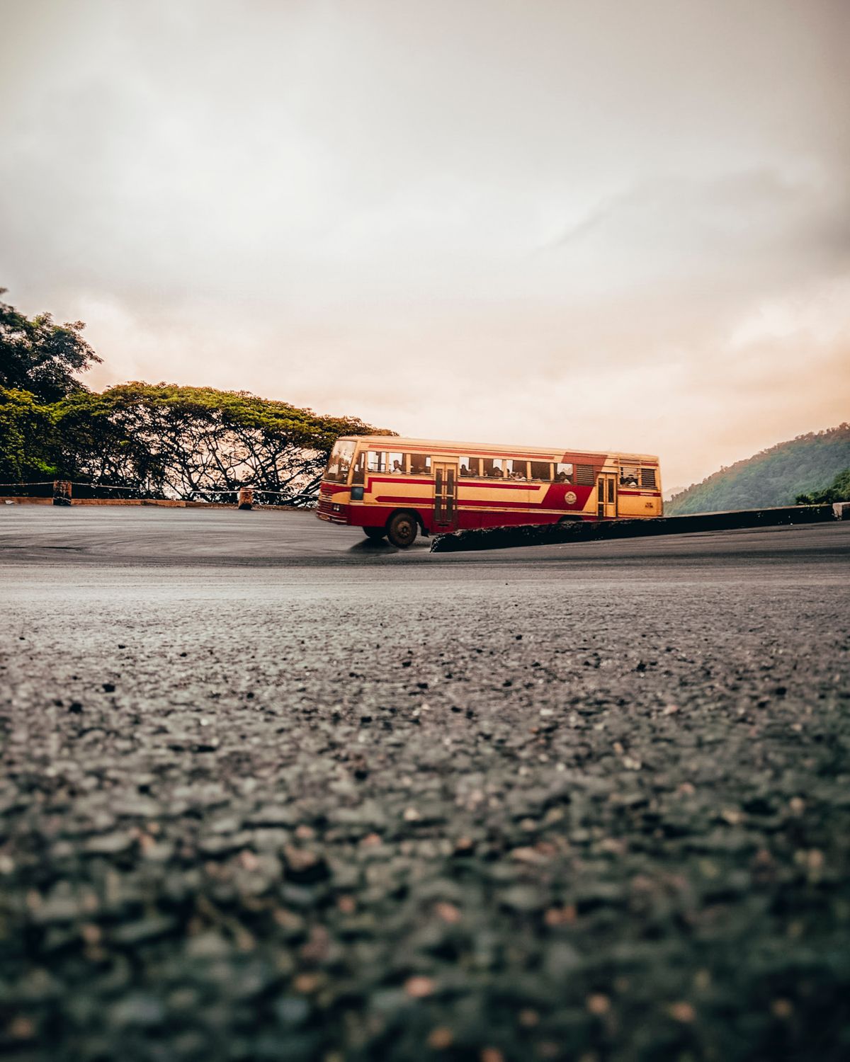 Orange Bus On Road Free Stock Photo orange-bus-on-road-free-stock-photo
