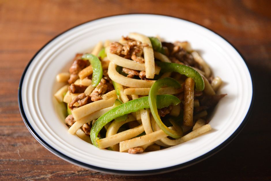 mung bean noodle stir-fry with ground pork