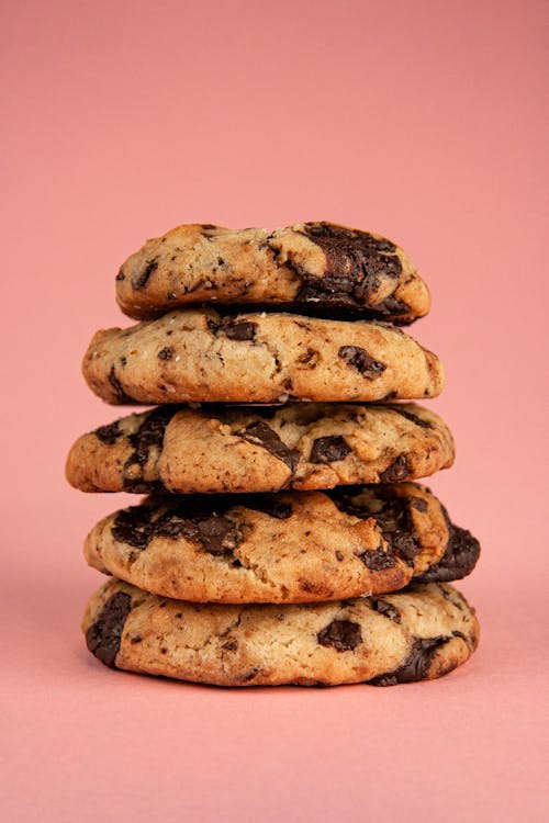 Close-Up Shot of Stack of Chocolate Chip Cookies