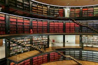 Interior of library with bookshelves