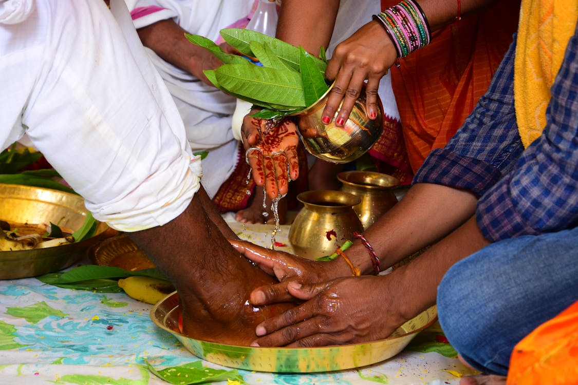 People Washing Hands at Hindu Wedding