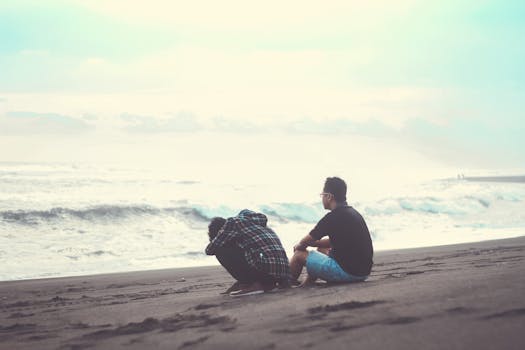 Rear View of Man Sitting on Rock by Sea · Free Stock Photo - 525 x 350 jpeg 14kB