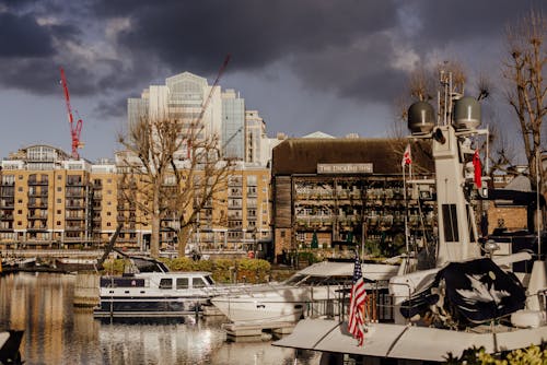 Boats floating in St Katharine dock