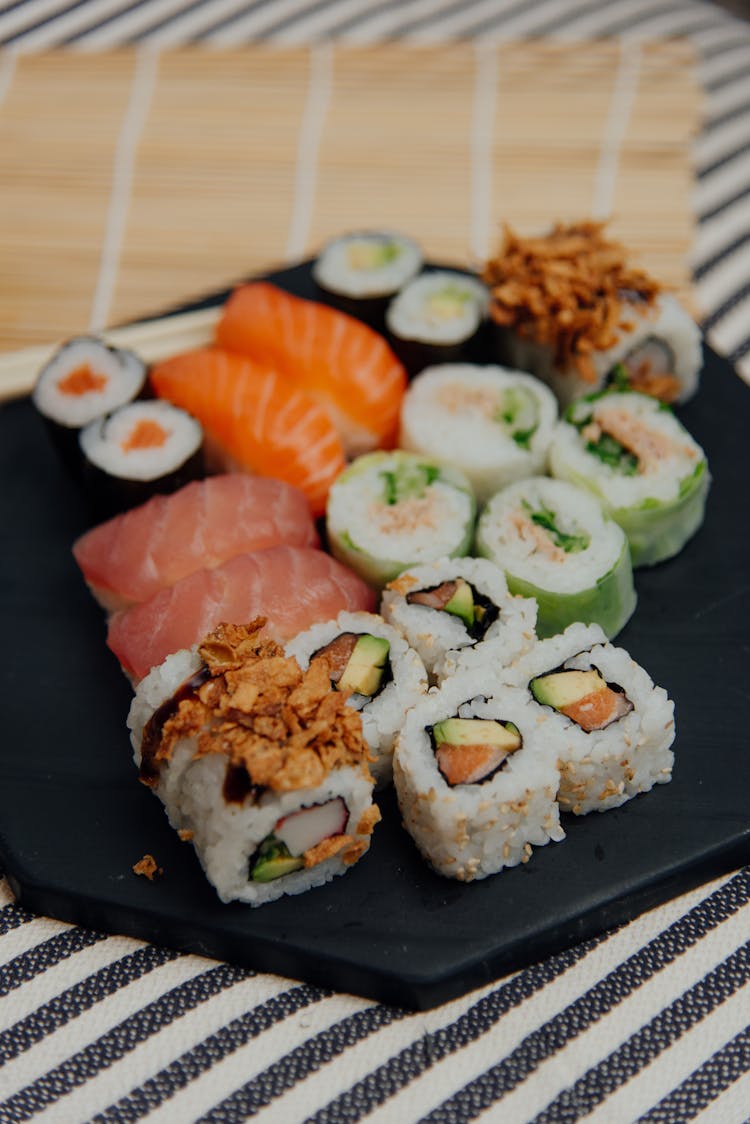 Plate With Sushi Served On Table