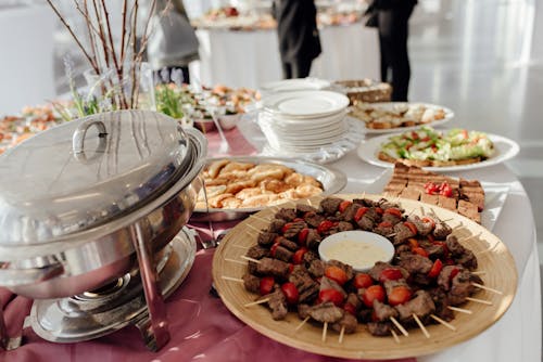 Delicious kebab on buffet table