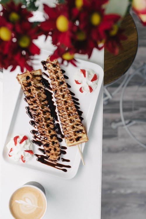 Delicious sweet waffles on plate