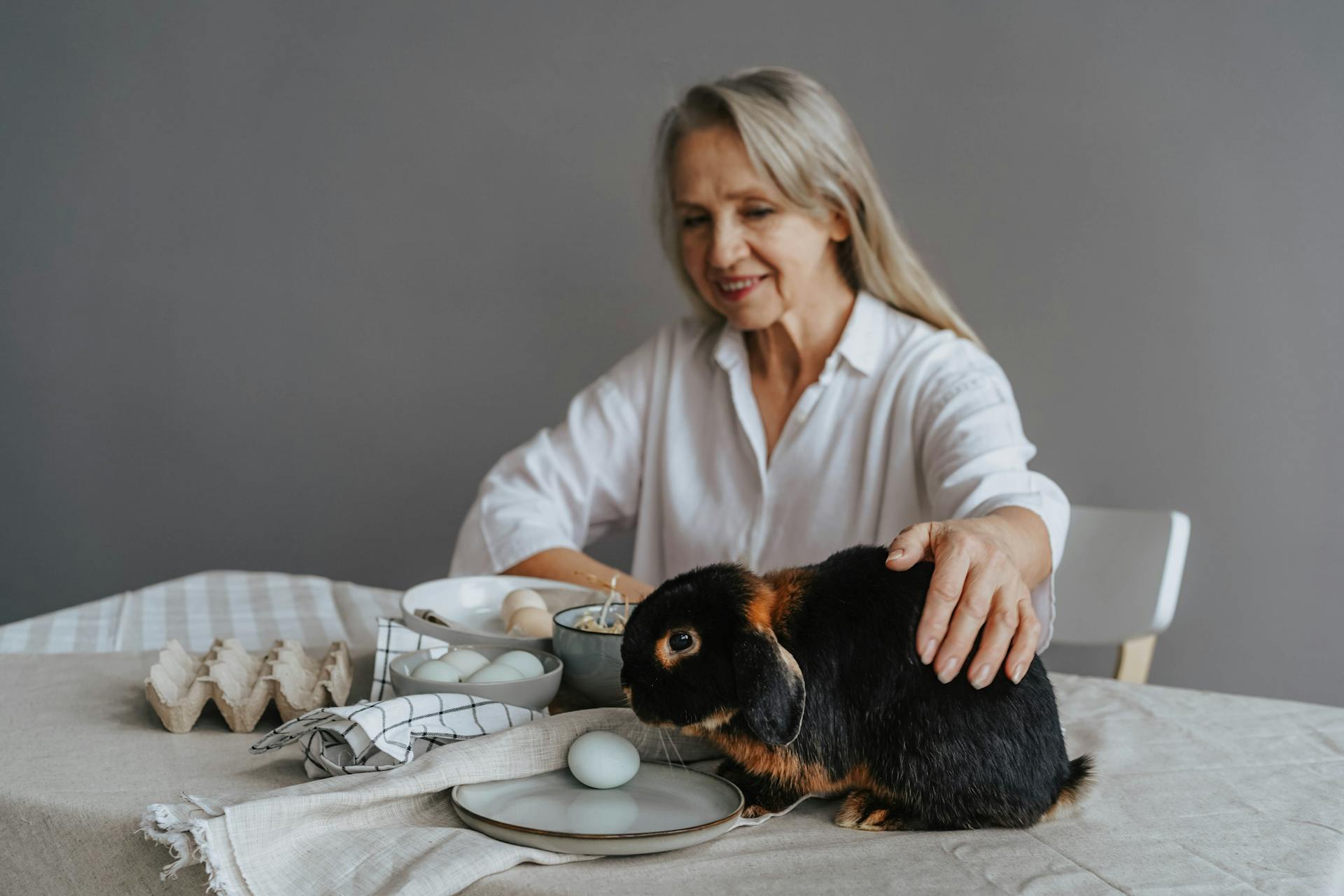 A Woman Petting a Rabbit