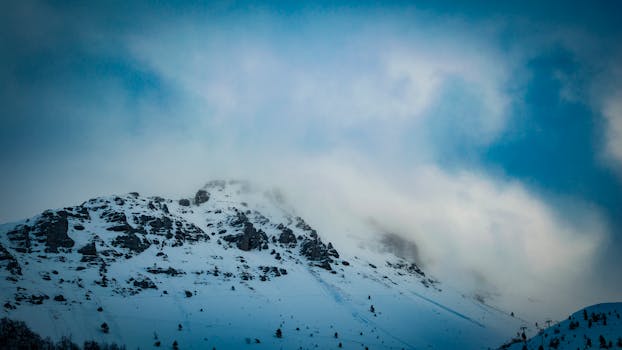 Snow Covered Mountain Under Cloudy Blue Sky