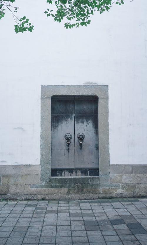 A Wooden Door with Brass Handles