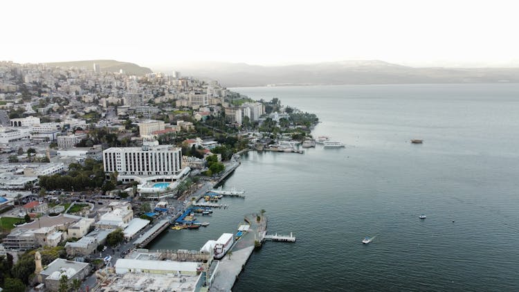 Aerial Shot Of A Coastal City