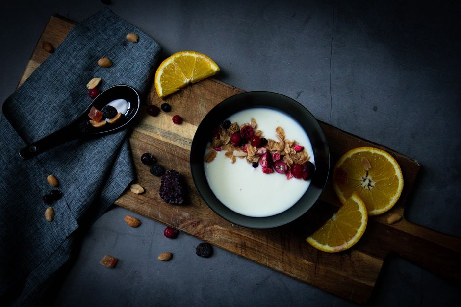 Yogurt with granola and dried fruits