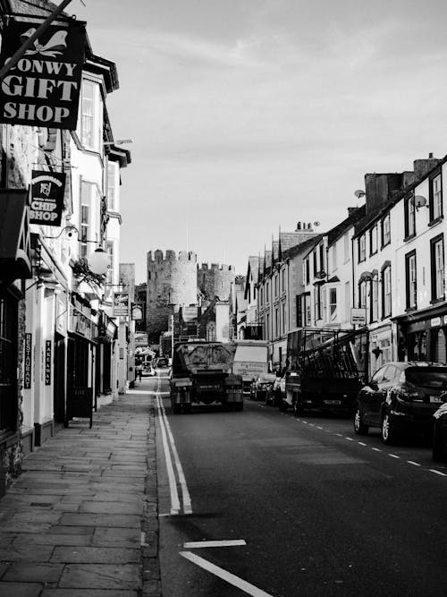 Grayscale Photo of an Old Town