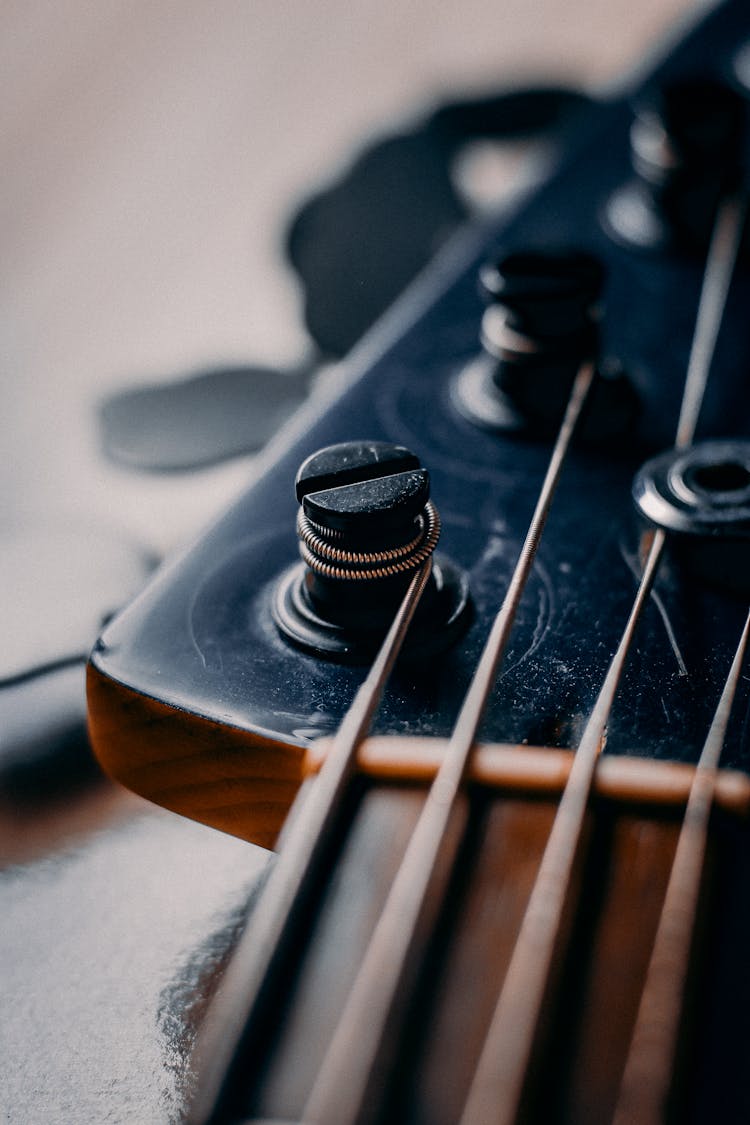 Close-Up Shot Of Tuning Pegs Of A Bass