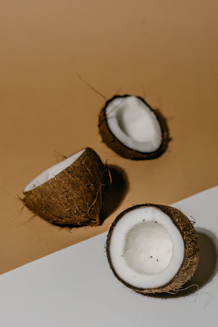 White Copra Inside A Coconut Shell