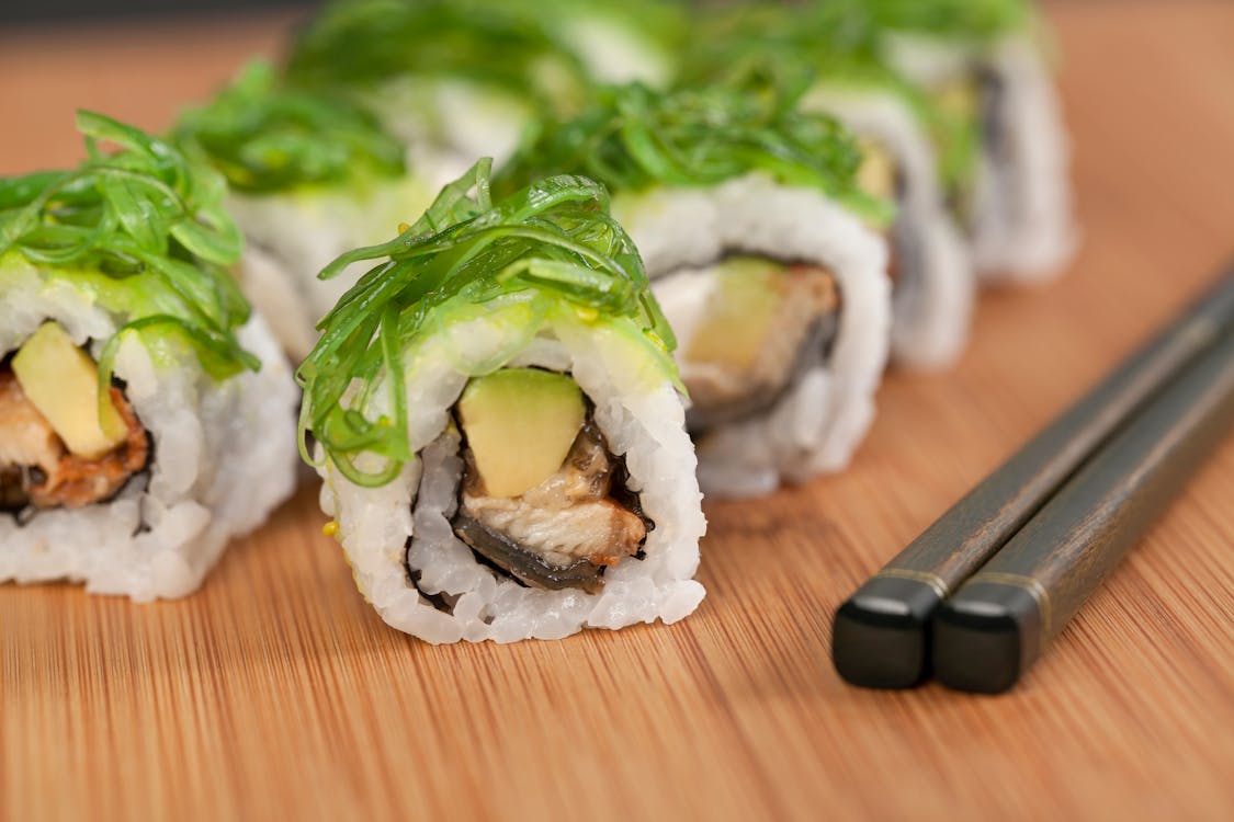 a Food Photography of Maki with Seaweeds